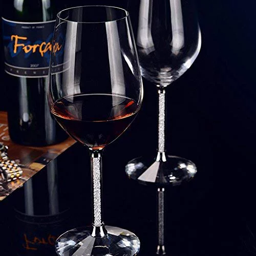 Elegant Wine Glasses Set of 4 (15oz) Stemware with Long Crystal Diamond Stem