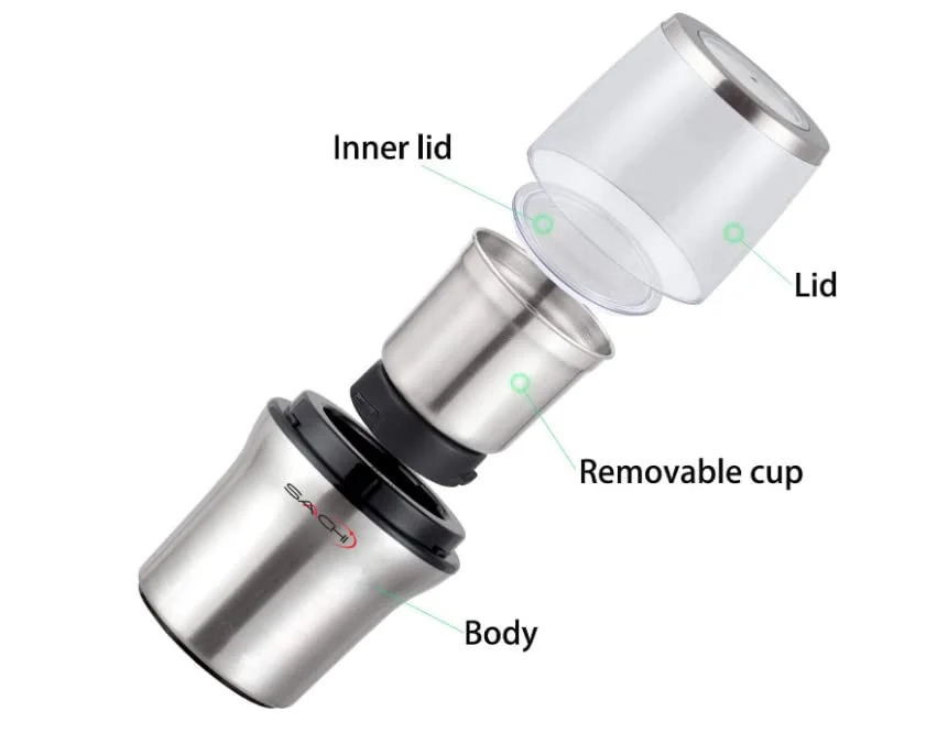 2-in-1 Electric Coffee Grinder Plus Wet and Dry Spice Grinder with 2 Stainless Steel Blades Removable Bowls, SA-2915