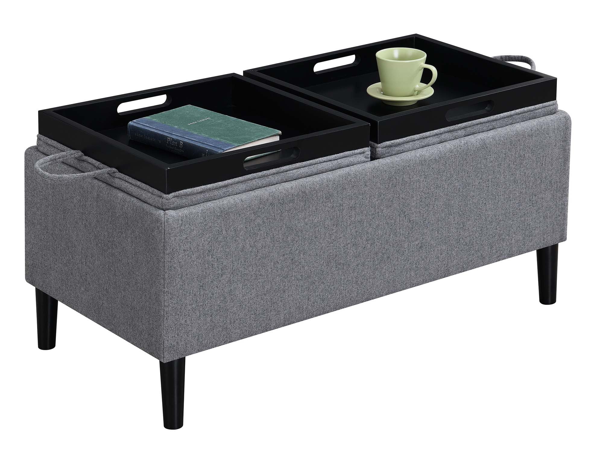 Convenience Concepts Designs4Comfort Magnolia Storage Ottoman with Reversible Trays, Soft Gray Fabric