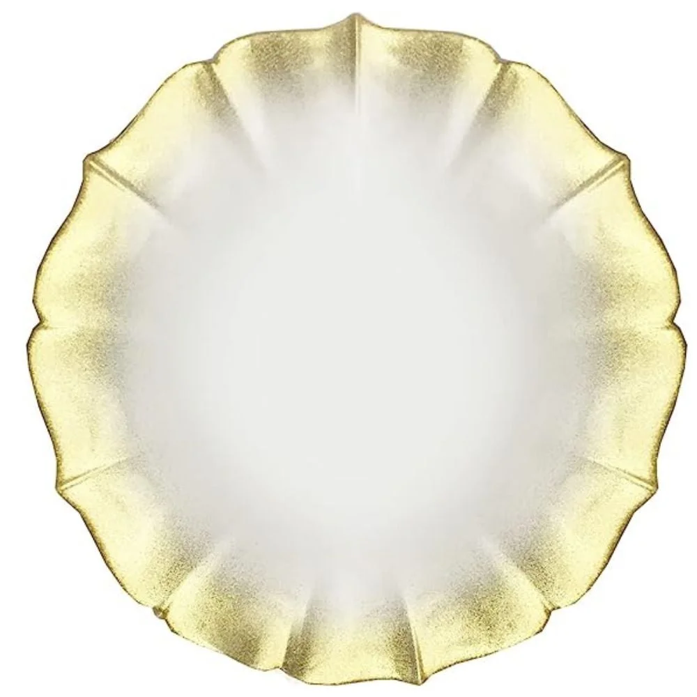 American Atelier, Round, Contessa Glass Decorative Pearl White with Gold Glitter Charger Plate, 13
