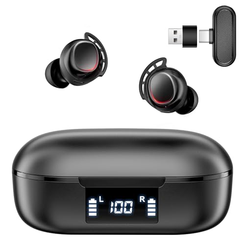 IAMJOY Gaming Earbuds, 20ms Ultra-Low Latency Wireless Earbuds, 90H Playtime, 2.4GHz Dongle & Bluetooth, Noise-Canceling Mic, Compatible with Meta Quest 3/2, PS5/4, Switch, Steam Deck, PC