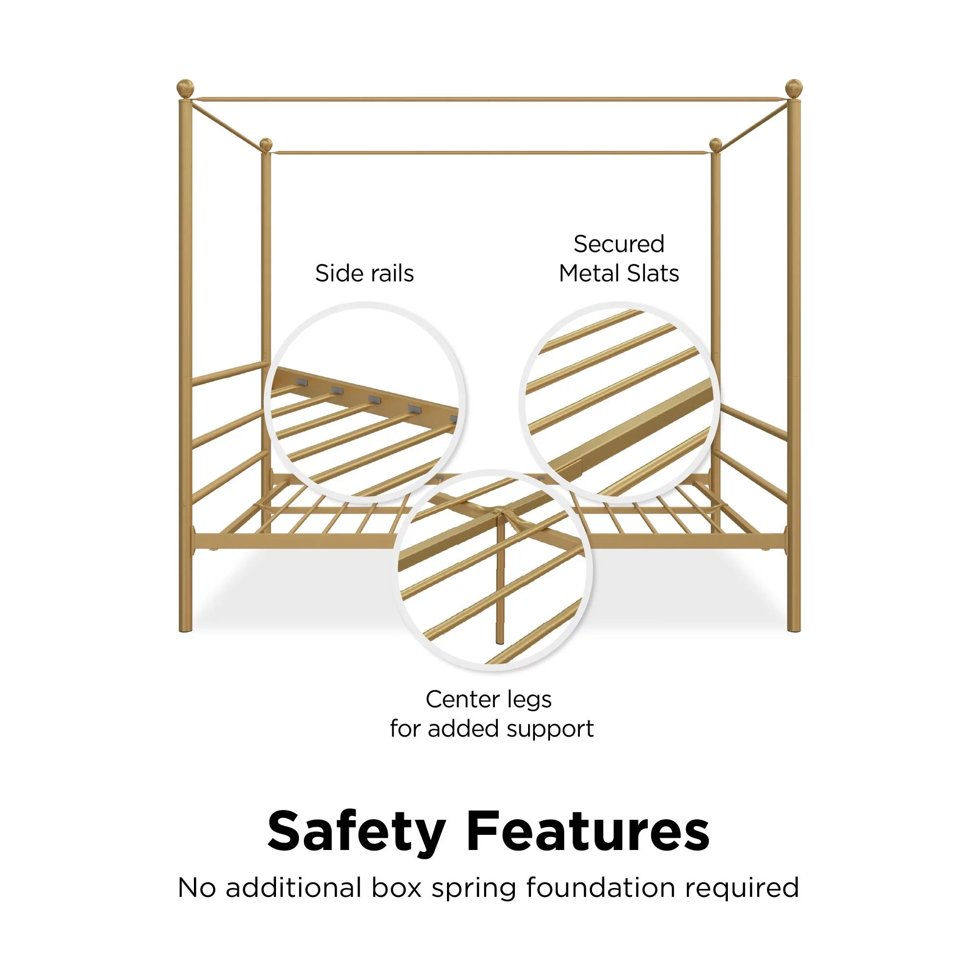 Mainstays Metal Canopy Bed, Queen, Gold Metal