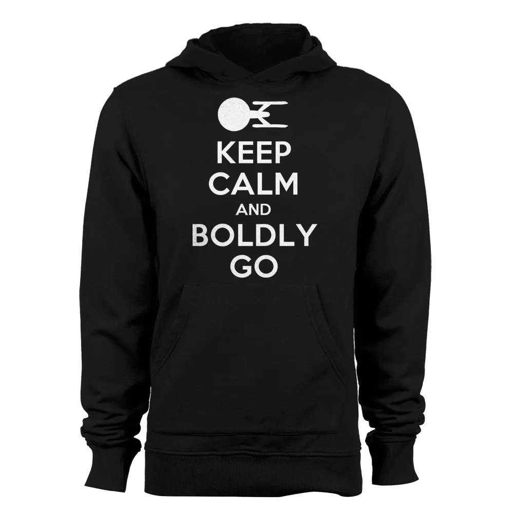 GEEK TEEZ Keep Calm and Boldly Go Original Artwork Inspired by Star Trek Men's Hoodie Black X-Large