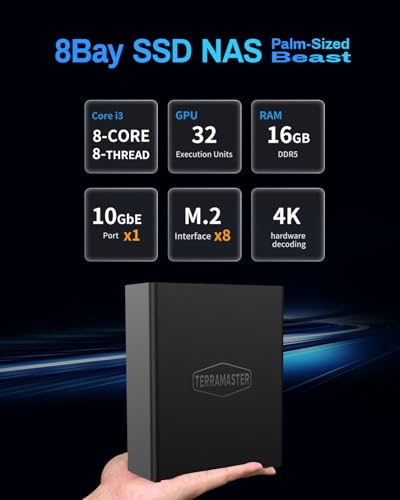 TERRAMASTER F4 SSD NAS Storage - 4Bay All SSD NAS Server N95 QuadCore CPU, 8GB DDR5 RAM, 5GbE Port, Palm-Sized High-Performance Network Attached Storage (Diskless)