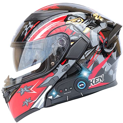 Modular Flip Up Front Motorcycle Helmets with Bluetooth Headset Full Face Street Bike Helmets Dual Visors DOT/ECE Approved Motorbike Helmet Automatic Answering Hands-Free Call