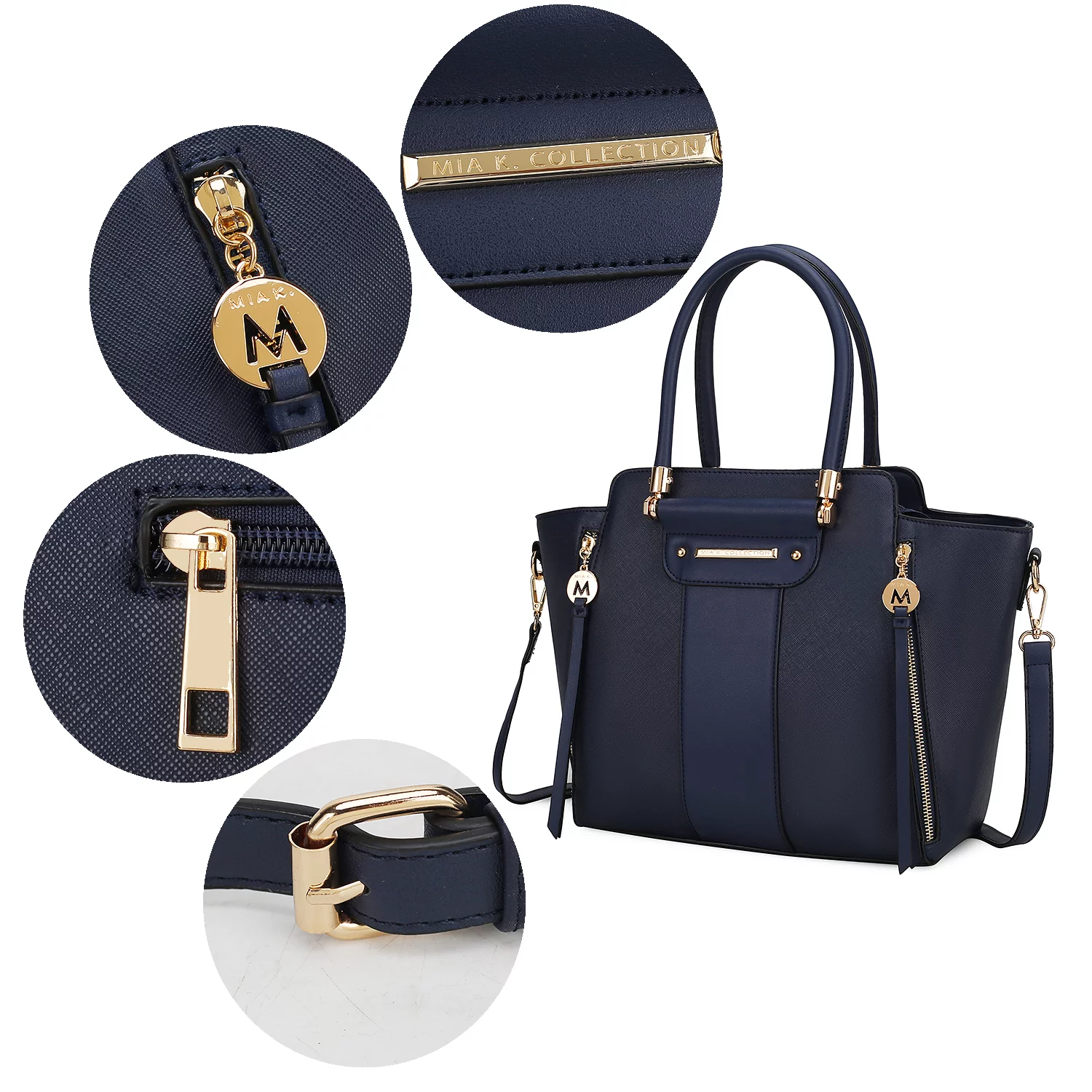 MKF Collection Eliana Women's Vegan Leather Tote Bag & Wallet 2-Piece Set by Mia K. - Navy