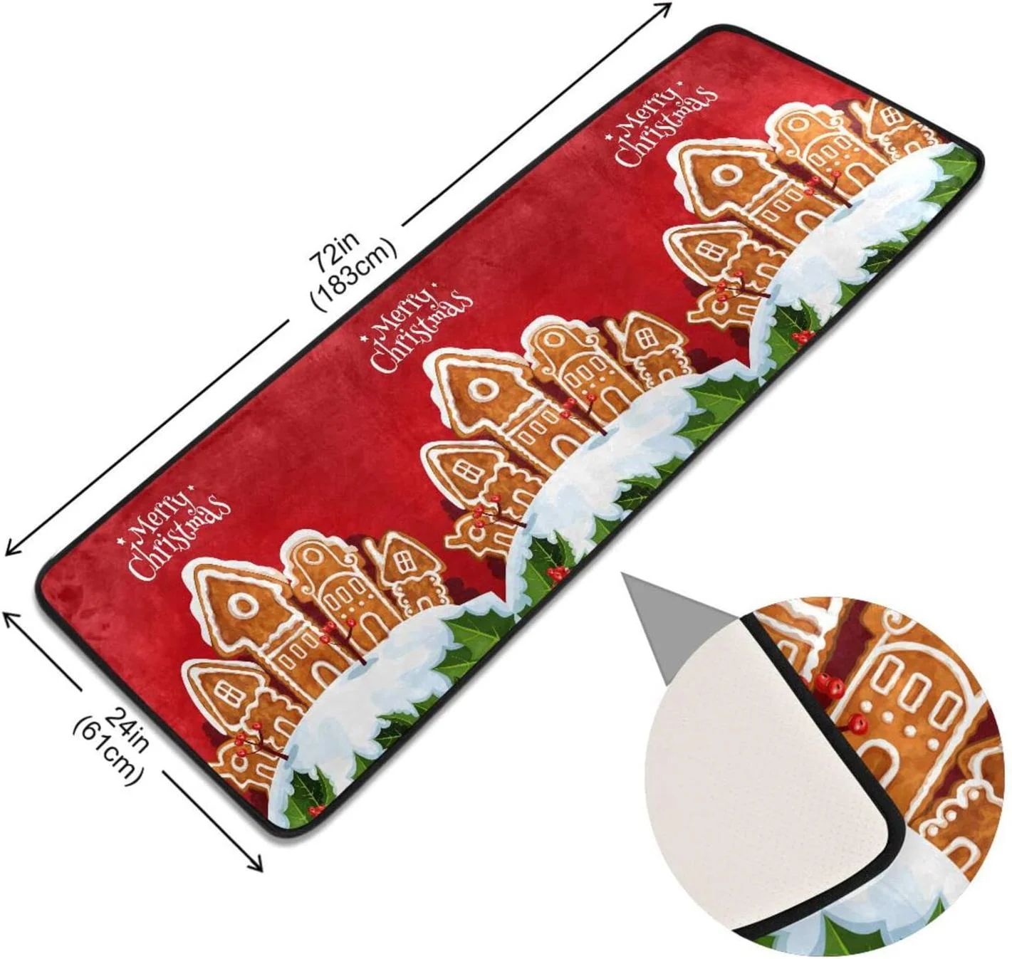 Bestwell 2'x6' Christmas Gingerbread House Runner Rug with Rubber Backing, Soft Cartoon Winter Snow Non Slip Entryway Rug Runner, Washable Area Rug Carpet for Hallway Bedroom Kitchen Decor