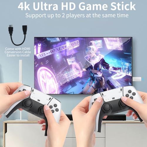 Vergissm Wireless Retro Game Console, Retro Game Stick, Built-in 20000+ Classic Games, Retro Gaming Console with 64GB TF Card, 4K, HDMI Output, Game Console with Dual 2.4G Wireless Controllers