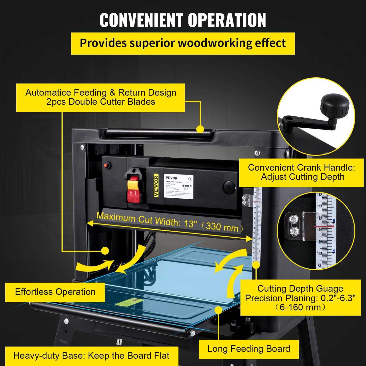 VEVOR Benchtop Planer 13 Thickness Planer 1800W 8000RPM Woodworking Planer 6mmin Planing Speed with Iron Stand Dust Exhaust YBJYCMC13GB9TLXZXV1 - Shop Hardware Tools Online Store