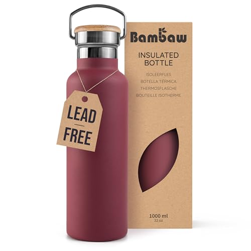 Bambaw 32 oz Water Bottle | Insulated Water Bottles | Water Bottle Stainless Steel | Insulated Travel Water Bottle | Insulated Water Bottle | Stainless Steel Water Bottles | 1 Liter Water Bottles