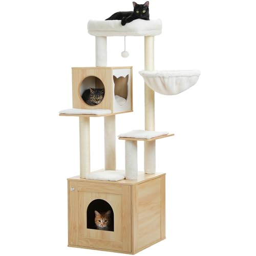 Tall Cat Tree with Litter Box Enclosure 57.5