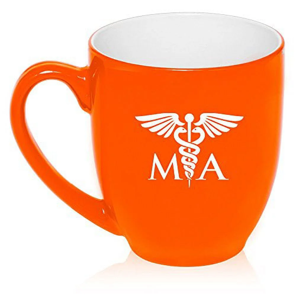 16 oz Large Bistro Mug Ceramic Coffee Tea Glass Cup MA Medical Assistant (Orange)