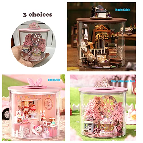 Miniature House kit DIY Miniature Dollhouse kit Mini Doll House Making in Bottle Warm Light/Furniture