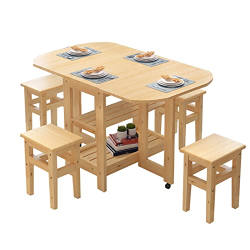 Foldable Kitchen Table, Extending Dining Table, Mobile Space Saving Drop Leaf Dinner Table with Wheels, for Small Room Apartment/Kitchen/Living Room/Bedroom, No Chairs