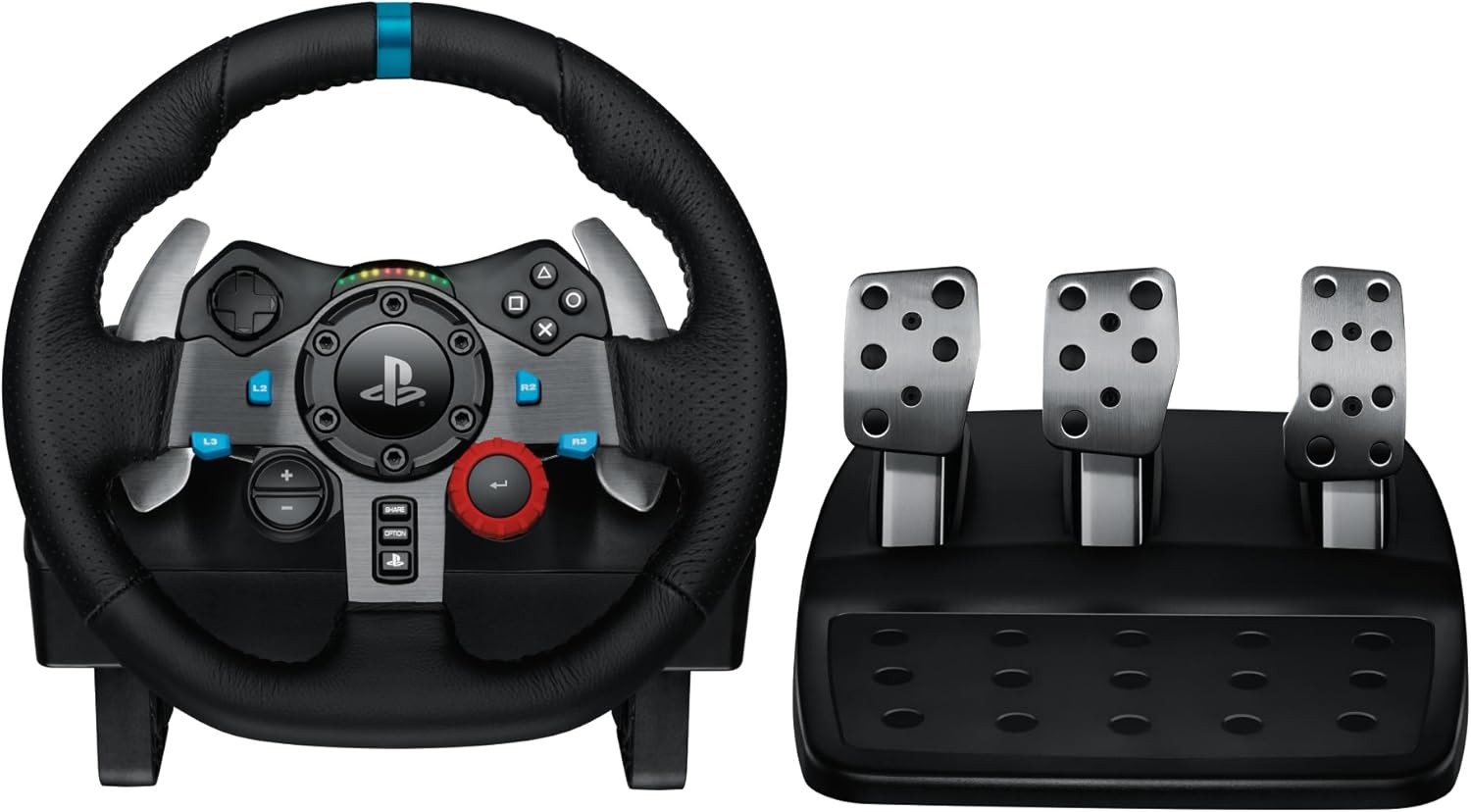 Logitech G29 Driving Force Racing Wheel and Floor Pedals, Real Force Feedback, Stainless Steel Paddle Shifters, Leather Steering Wheel Cover, Adjustable Floor Pedals, UK-Plug, PS4/PS3/PC/Mac – Black