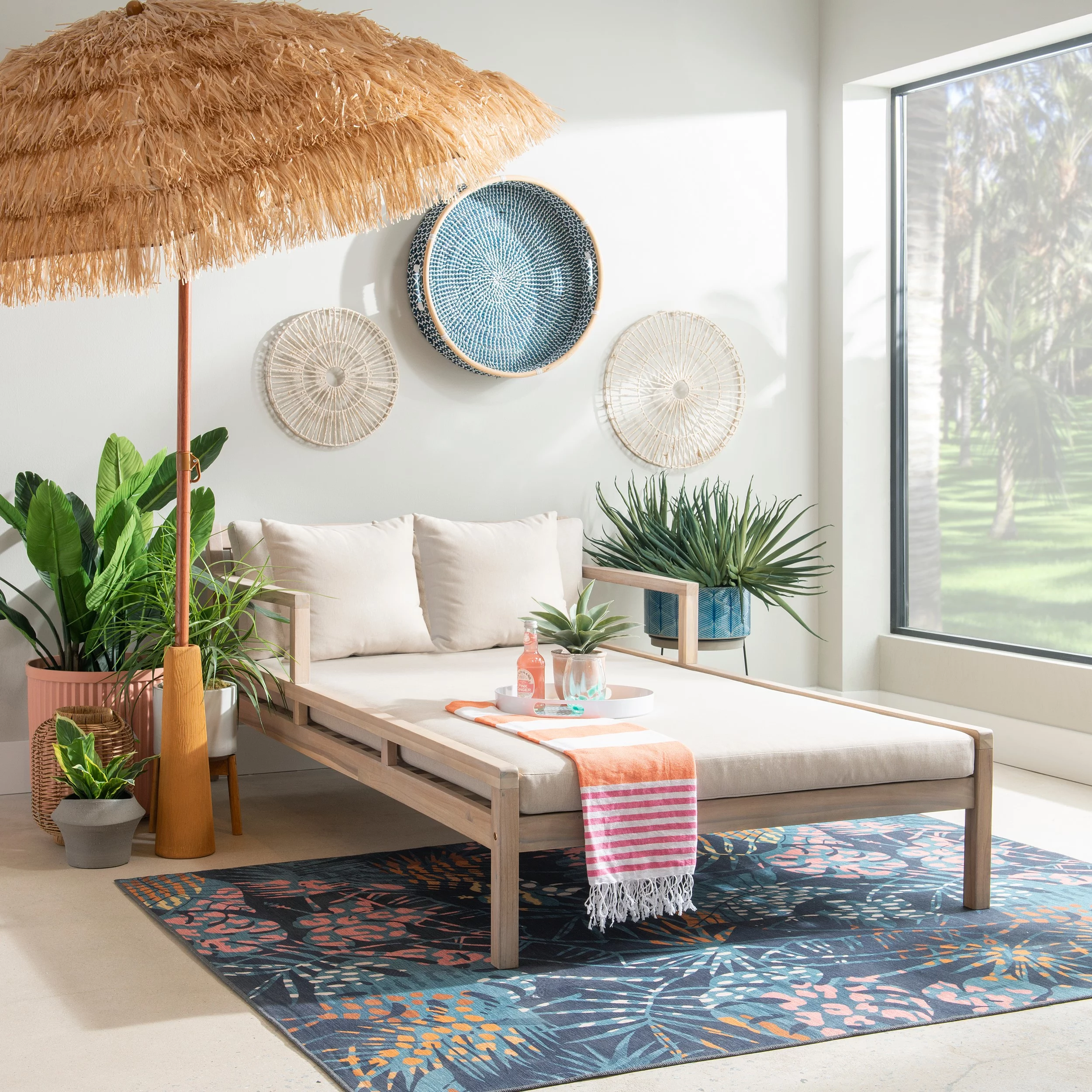 Linon Alice Outdoor Double Chaise Lougner, Natural/Beige