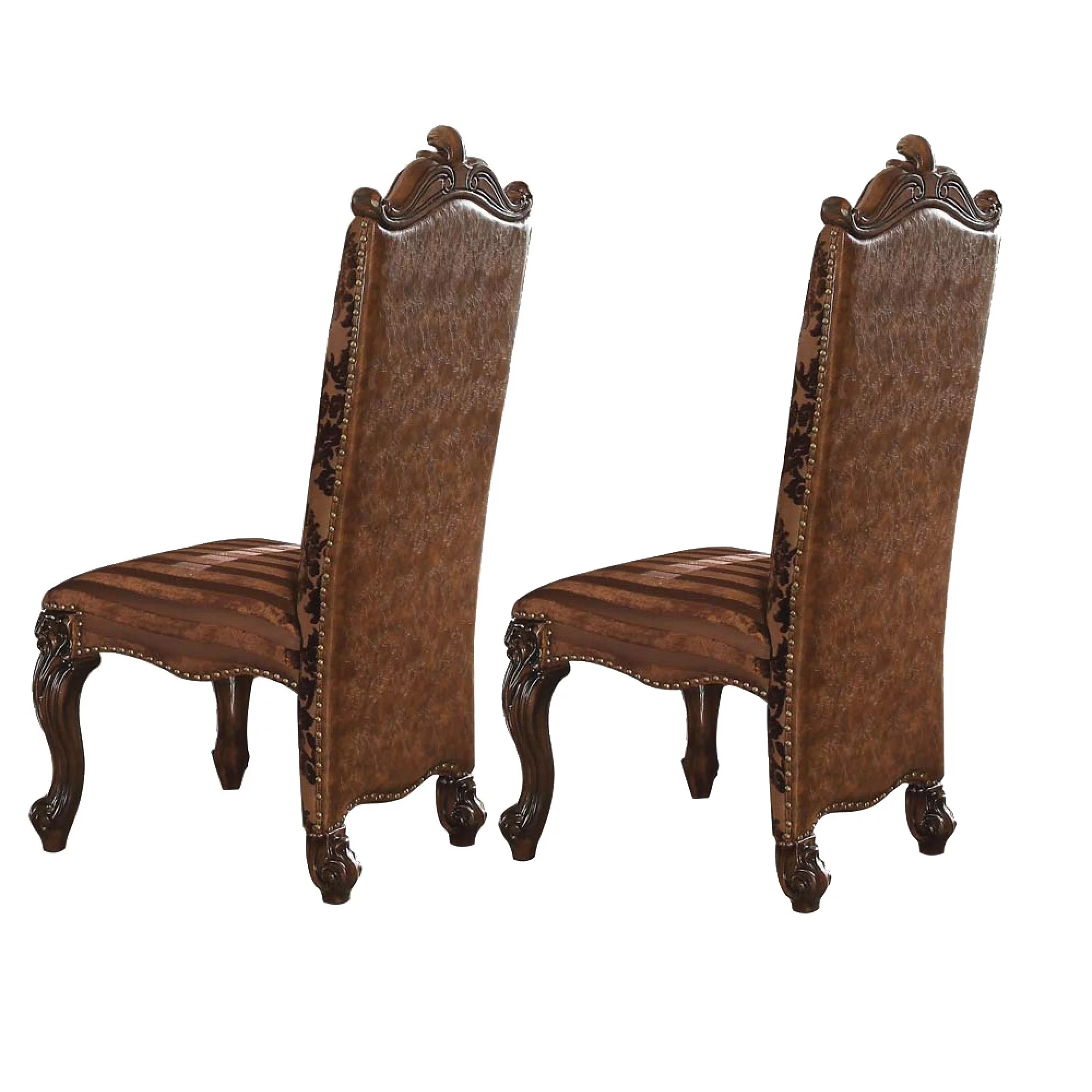 27 Inch Wide Side Chair Faux Leather Set of 2 Brown- Saltoro Sherpi