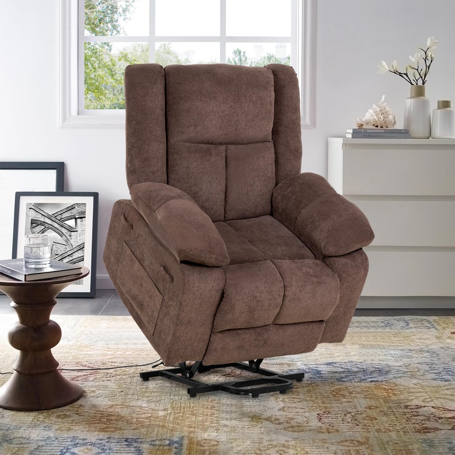 PayLessHere Electric Power Lift Recliner Chair with Massage and Heat, Standing Assistance for Elderly People, Extended Footrest Chair for Living Room Comfy Overstuffed Recliner