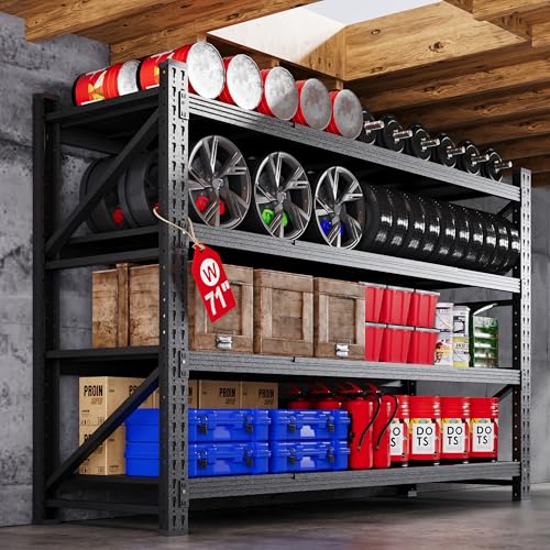 71” W Storage Shelves Heavy Duty, 5000LBS Metal Garage Shelving Units, 4 Tier Storage rack shelf, Steel Industrial Shelving , Adjustable Standing Shelf for Basement/Warehouse 71