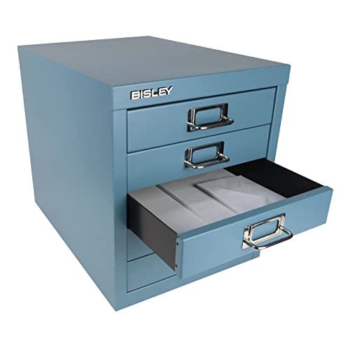 Bisley 10-Drawer Steel MultiDrawer Cabinet - Black, Chrome Pull Handles with Label Holders, Powder-Coated Steel, Removable Drawers, Fits Under Most Desks, Labels Included