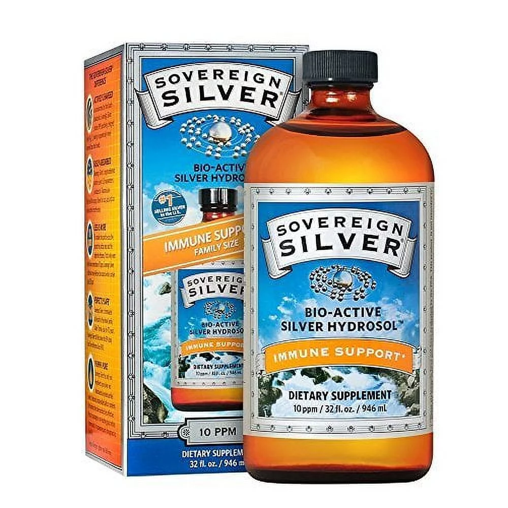 Sovereign Silver Bio-Active Silver Hydrosol for Immune Support - Colloidal Silver - 10 ppm, 32oz 946mL - Family Size
