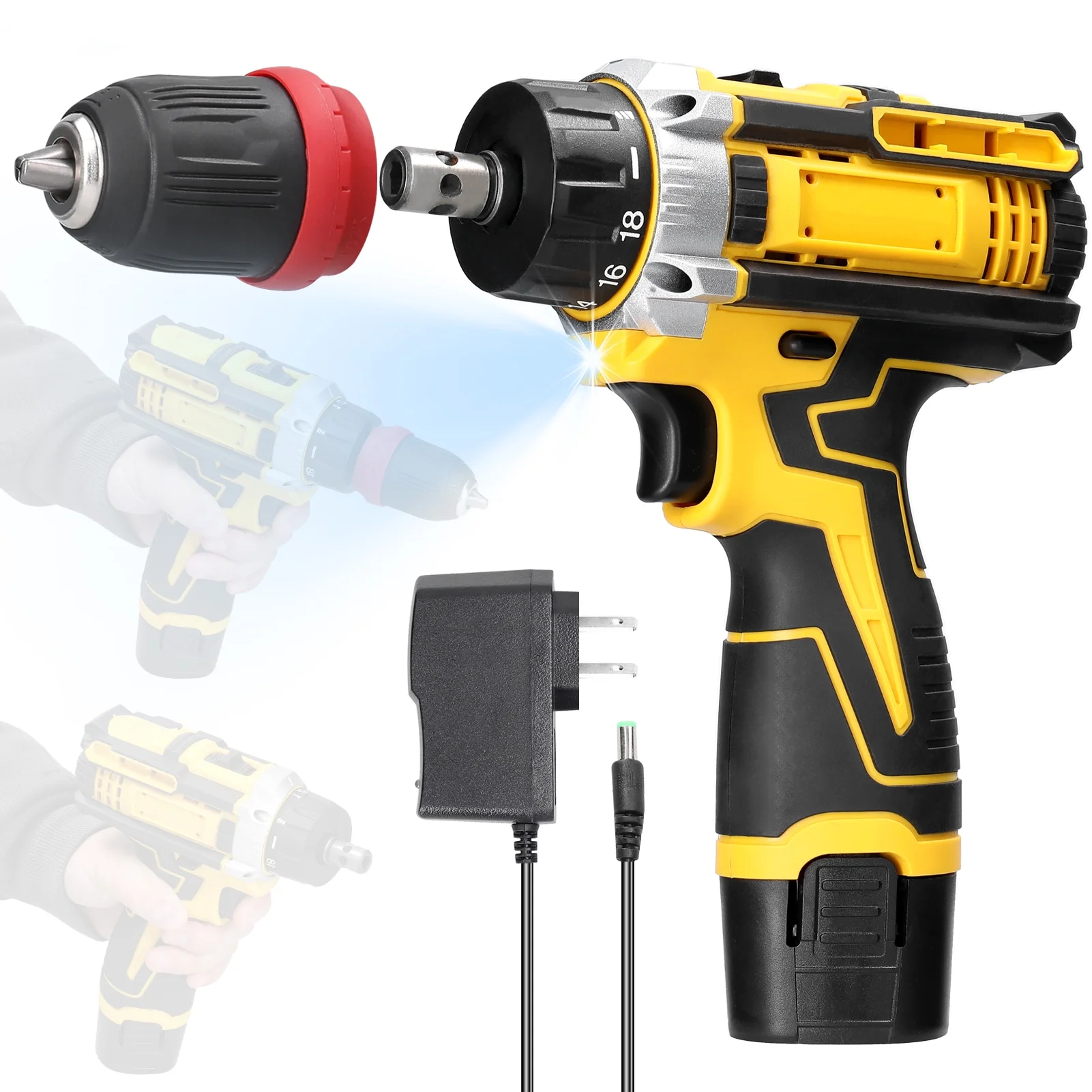 OWSOO 12 V 2in1 Drill Electric Screwdriver Multi-function Power Tool Brushed Motor for Home Appliances Furniture Installation Automotive Electronics Repairing with Two Drills
