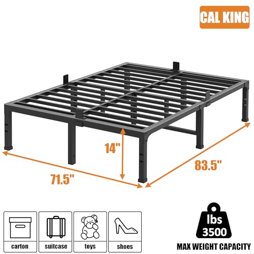 FUIOBYVV Full Size Bed Frame, 14 Inch Heavy Duty Metal Platform Bed Frame Full Support Up to 3500 lbs, No Box Spring Needed/No Shaking/Steel Slat Support/Noise Free/Easy Assembly