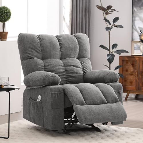 Recliner Chairs with Vibration Massage and Heat, Ergonomic Lounge Recliner Sofa with with Rocking Function and Side, Pocket, 2 Cup Holders, USB Charge Port, Grey Regular