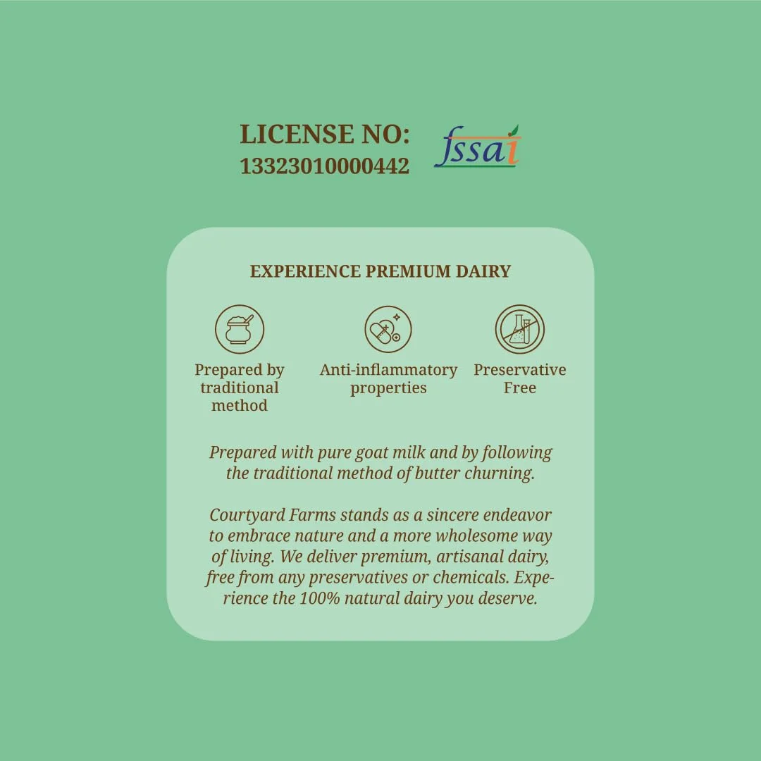 Courtyard Farms Goat Milk Ghee - 100% Natural I Grass Fed I Traditional I 200 Gram Glass Bottle Jar