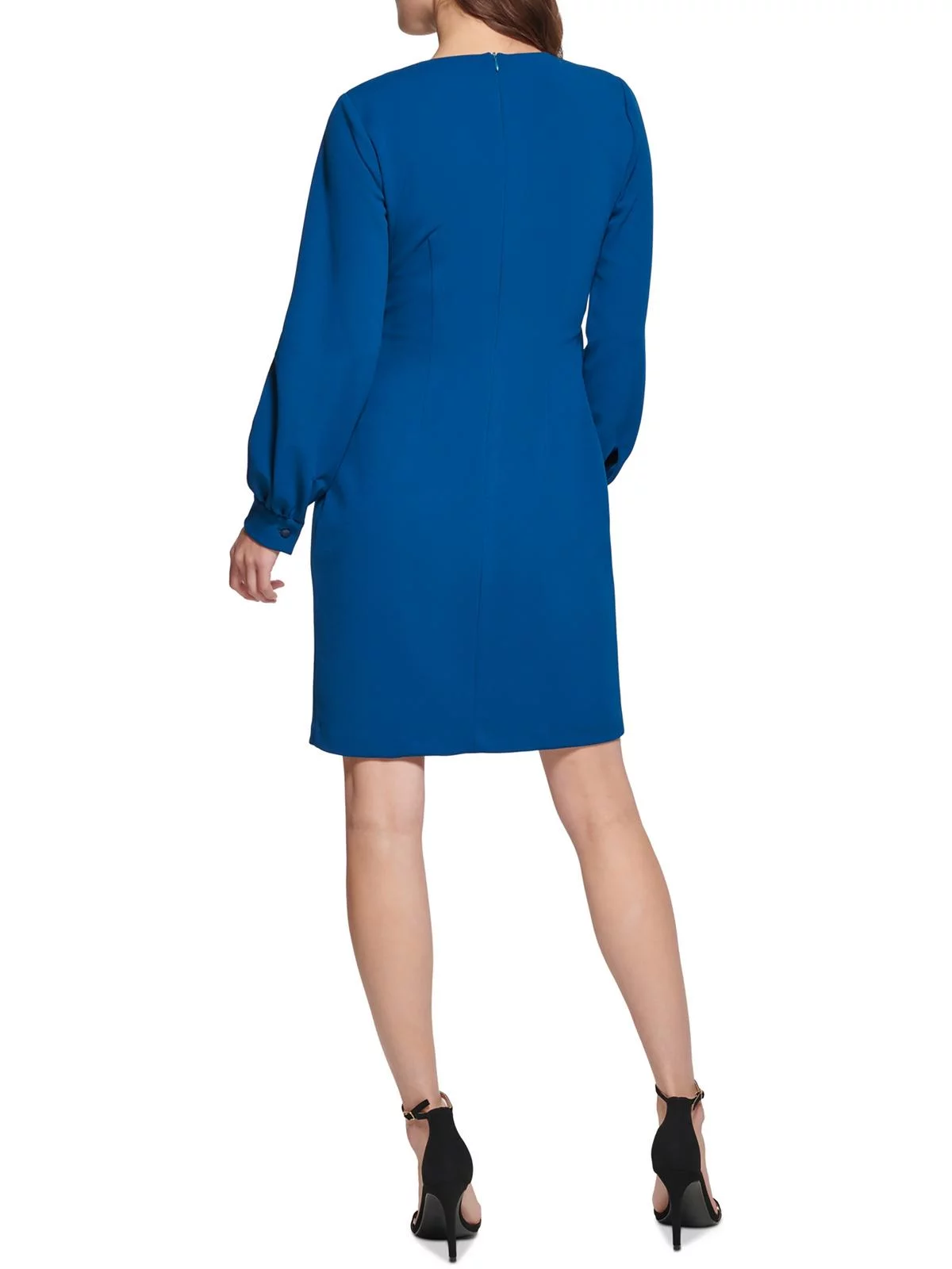 DKNY Women's Long Sleeve Surplice Neck Faux Wrap Dress Blue Size 10