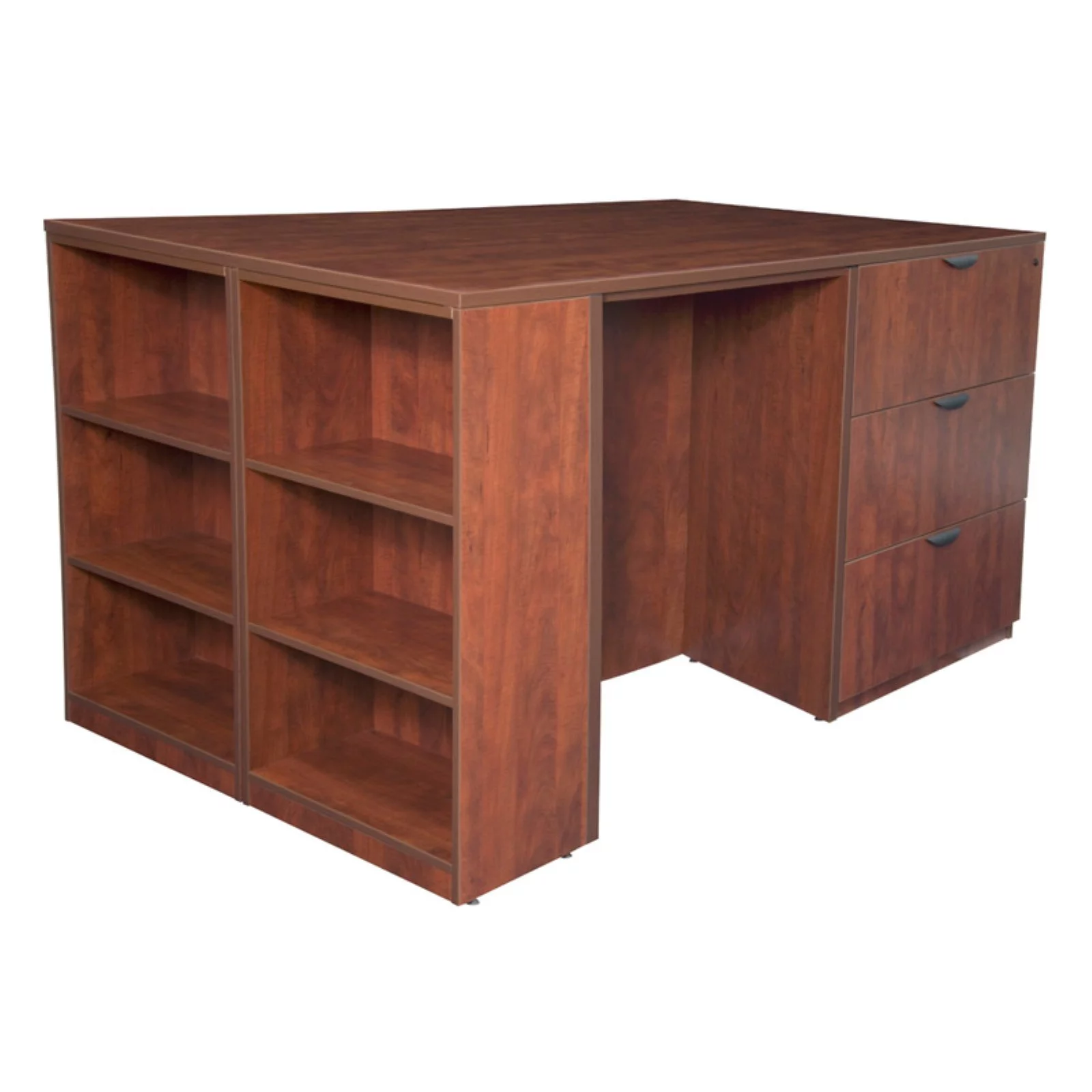 Regency  Legacy Stand Up Lateral File & 3 Desk Quad with Bookcase End, Cherry