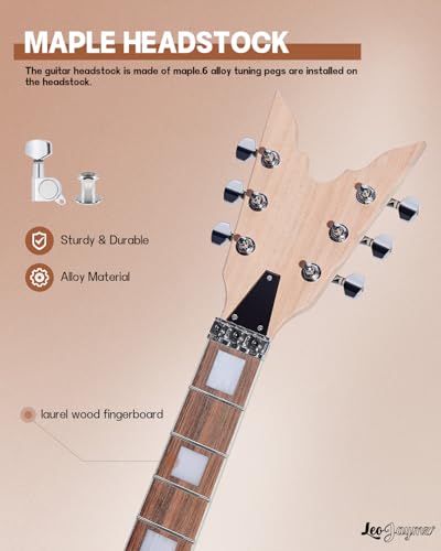 Leo Jaymz DIY Single Cut Electric Guitar Kits with Mahogany Body and Neck - Rosewood Fingerboard and All Components Included (LP Hollow)