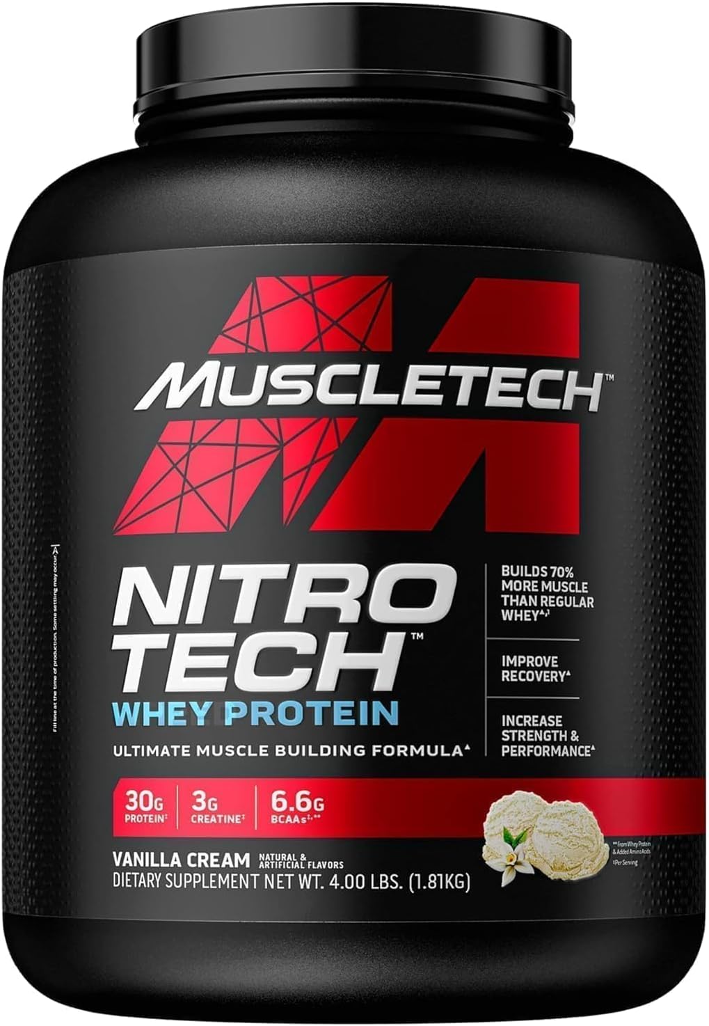MuscleTech Whey Protein Powder, Nitro-Tech Whey Protein Isolate & Peptides, Protein + Creatine & Glutamine Powder 100% Pure L Glutamine Powder | Post Workout Recovery Drink