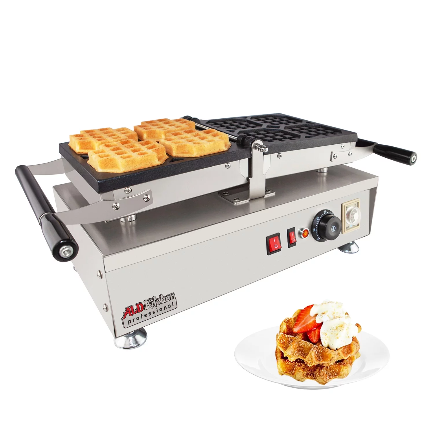 Belgian Waffle Iron | Swing Type | 4 Pcs | Professional Use | Removable Plates