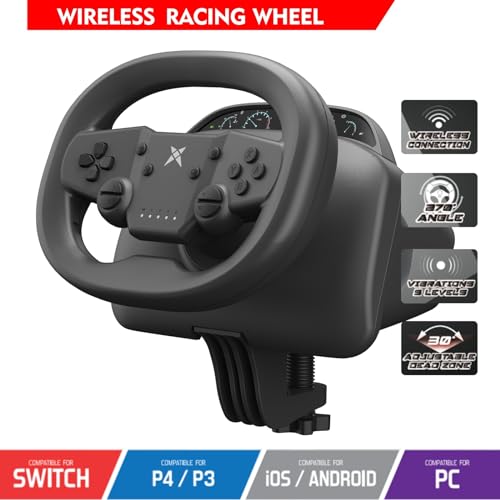 NBCP Wireless Racing Wheel with Pedal – Steering Wheel for Switch, PS4/PS3, PC, iOS, Android – 270° Rotation, Dual Vibration, Bluetooth 5.0, Race Game Controller