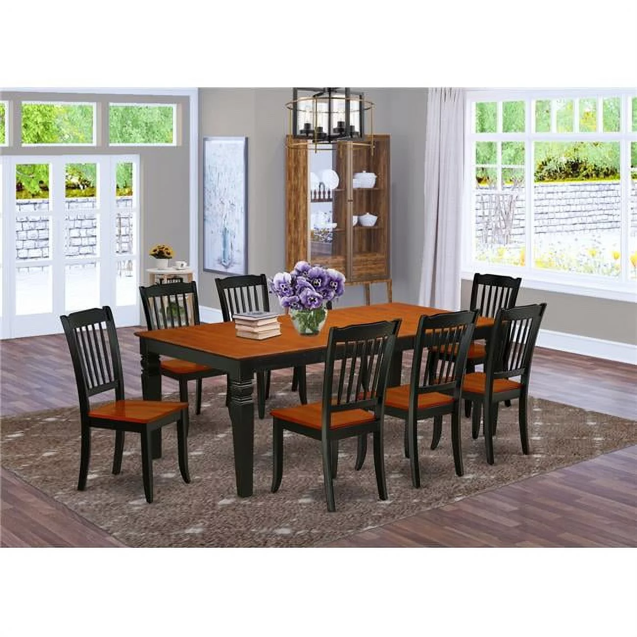 East West Furniture Logan 9-piece Wood Dining Table Set in Black/Cherry