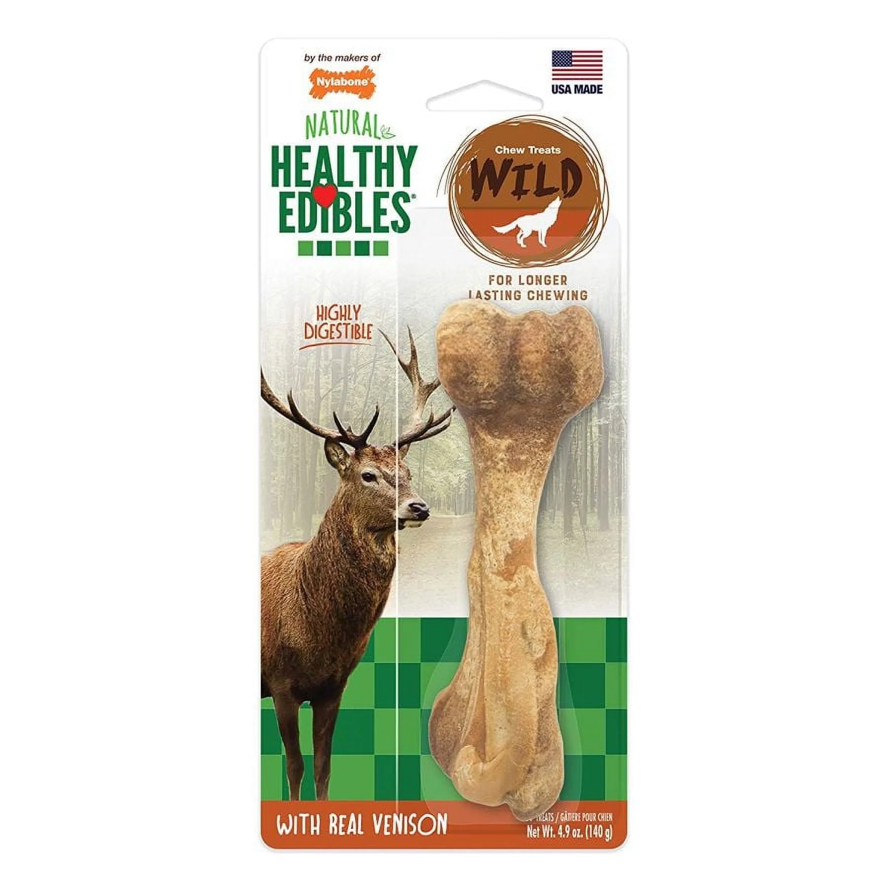 Nylabone Nylabone Healthy Edibles Wild Chew Bone - Venison Large - 1 Pack Pack of 4