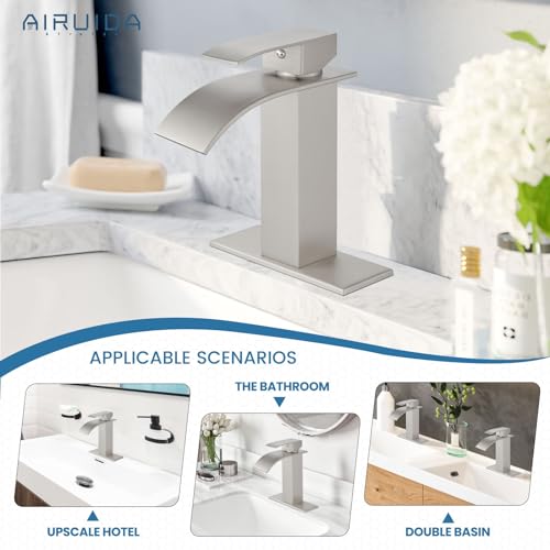 Airuida Brushed Gold Tall Waterfall Bathroom Vessel Sink Faucet Modern Bathroom Vanity Faucet Single Handle Single Hole Farmhouse Bar Mixer Tap Washbasin Faucet Deck Mount