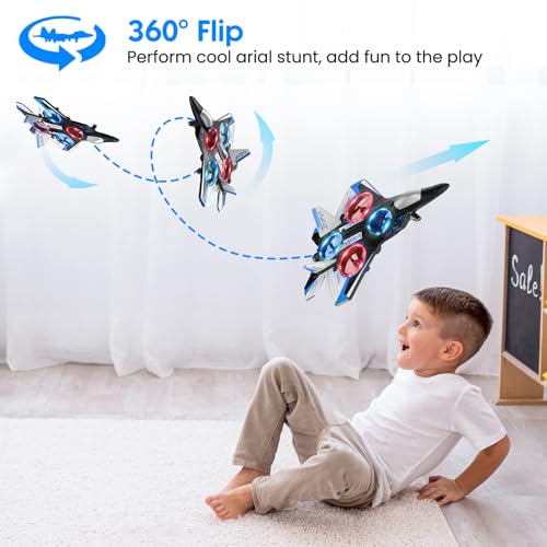 RC Plane Drones for Kids Remote Control Airplane, Aircrafts for Boys and Girls, Jet RC Helicopter Drone with LED Lights, Altitude Hold, 360° Flip, 2 Rechargeable Batteries Fly Toy