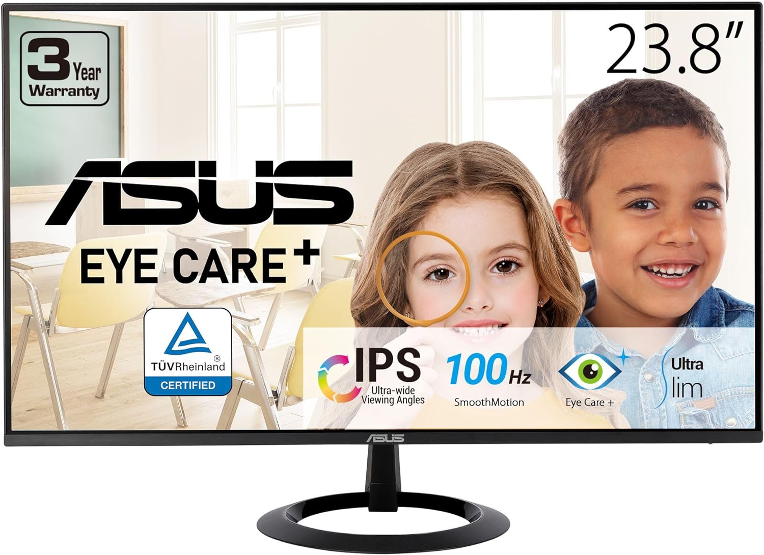 ASUS 27” (27-inch viewable) Eye Care Monitor (VZ27EHF) - Full HD (1920 x 1080), IPS, 100Hz, 1ms, Frameless, Adaptive-Sync, HDMI, Low Blue Light, Flicker Free, Ultra-Slim profile, 3 year warranty