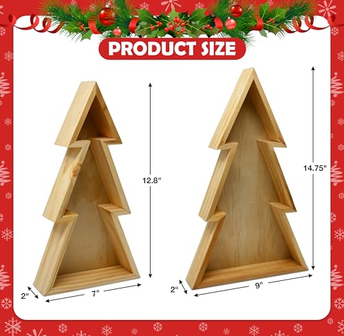 Gift Boutique Wooden Christmas Tree Trays – Set of 2 Nested Decorative Serving Trays for Holiday Parties, Snacks, Appetizers, and Festive Table Display
