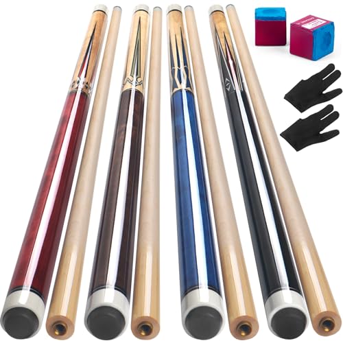Pool Cue, 4 Pcs Pool Cue Stick 18 19 20 21 oz 4 Sets Cue Sticks 58 inch Pool Cues Adult Canadian Maple Wood Billiard Stick