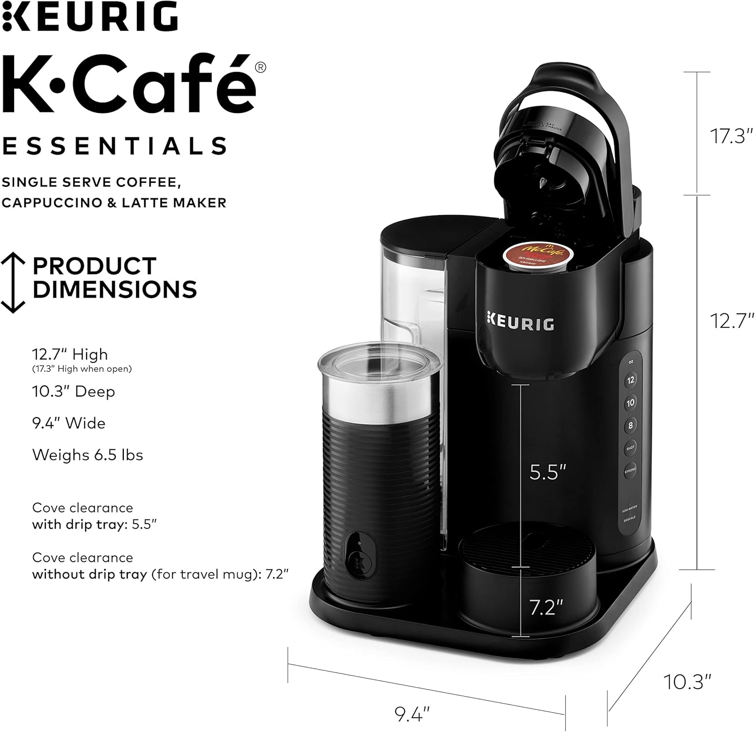 K-Cafe Essentials Single Serve K-Cup Pod Coffee, Latte and Cappuccino Maker, Black