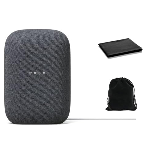 Google Audio Bluetooth Speaker - Wireless Music Streaming, Powerful Sound, Assistant Built-in, Wi-Fi and Bluetooth Connectivity, Smart Home Control, Stereo Pairing, Includes Pouch and Cloth