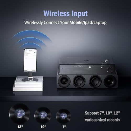 1 by ONE High Fidelity Record Player, All-in-One Turntable with Built in Speakers Phono Preamp, Magnetic AT-3600L Cartridge, RCA Output, Belt Drive 2-Speed, Piano Lacquer Grey