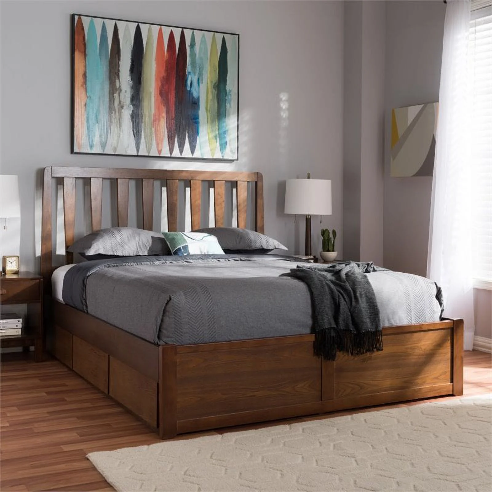 Baxton Studio Contemporary/Modern Wood Storage Platform Bed, King, Walnut Brown