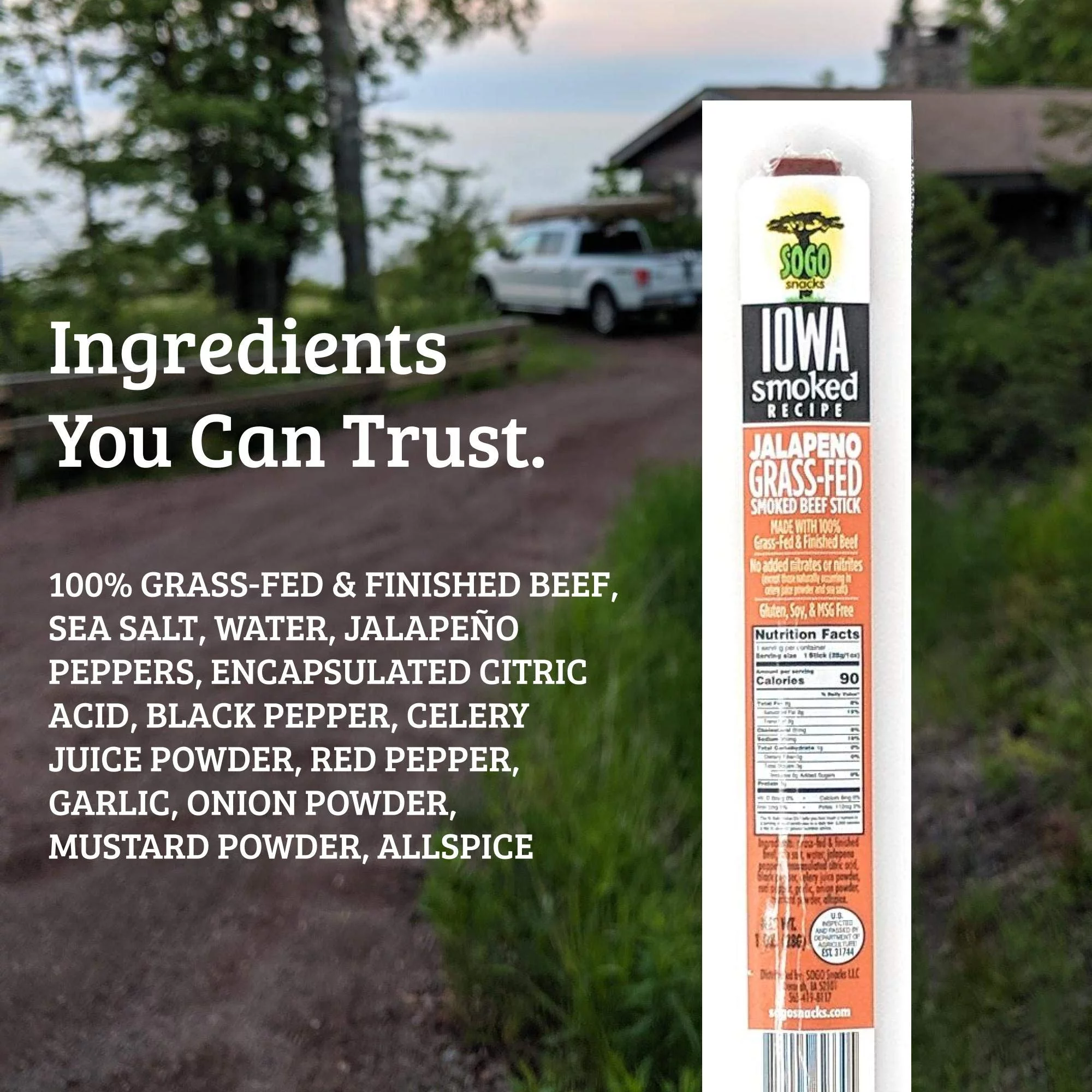 Jalapeno, Sogo Snacks Iowa Smoked, No Sugar, 100% Grass-fed/finished, Non-GMO Beef Sticks. No Added Nitrates, Gluten, Soy, MSG, Dairy, Nuts. Keto, Paleo Friendly (Jalapeno-ISR, 1-oz, 72 Cnt)