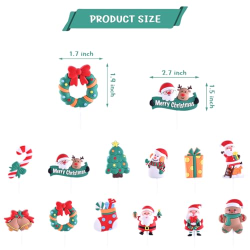 12pcs Christmas Party CakeTopper, Christmas Party Decorations Supplies Cute Christmas Party Favors Snowman Santa Reindeer Elf Gingerbread Christmas Tree Cake Decoration