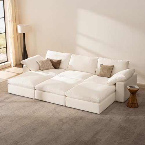 Cloud Couch Oversized Modular Sectional Sofa True Relax Comfy Couches Wide&Deep Seat Sofas for Living Room Metal Frame Furniture Sets, 3 Seater with Ottoman L Shaped 110.2