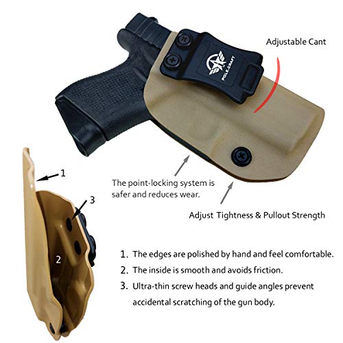 POLE.CRAFT IWB Kydex Holster Custom Fits: Glock 43 / Glock 43X - Inside Waistband Carry Holster - Adj. Cant Retention - Cover Mag-Button - No Wear - No Jitter